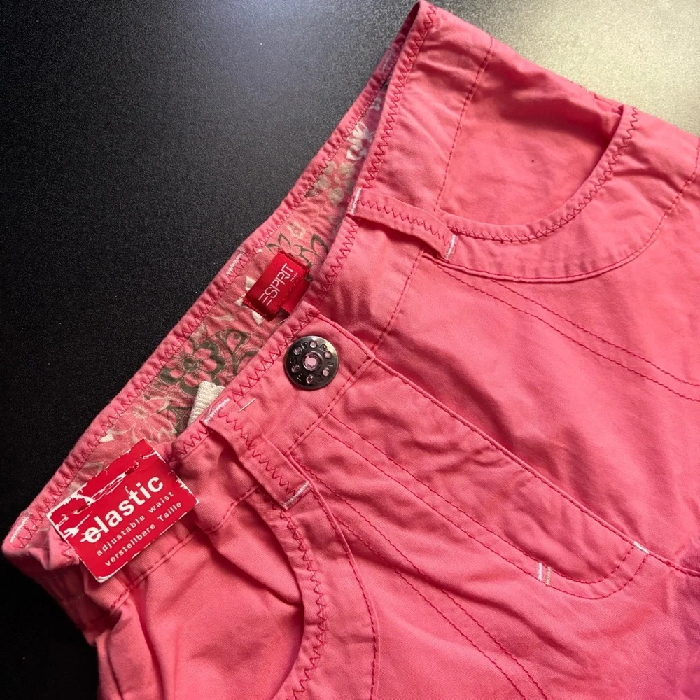 Y2K style Esprit Mini Girls Pink Cargo Pants‎ Floral Print Size 10 wide leg - Picture 2 of 7